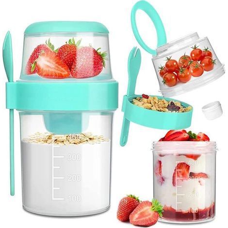Saladier en bol pour le petit-déjeuner - Boîte à lunch - Compatible lave-vaisselle - Idéal pour le travail et l'école - Compact et empilable - Pour enfants et adultes - Cyan - 310 ml + 560 ml - 1 ense (1/5)