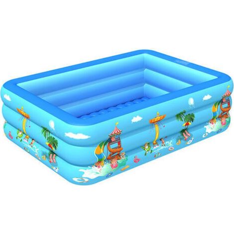 Aufblasbares Planschbecken, verstärktes Familienplanschbecken, rechteckiges Planschbecken für Kinder, 120 x 85 x 35 cm, blau (1/5)