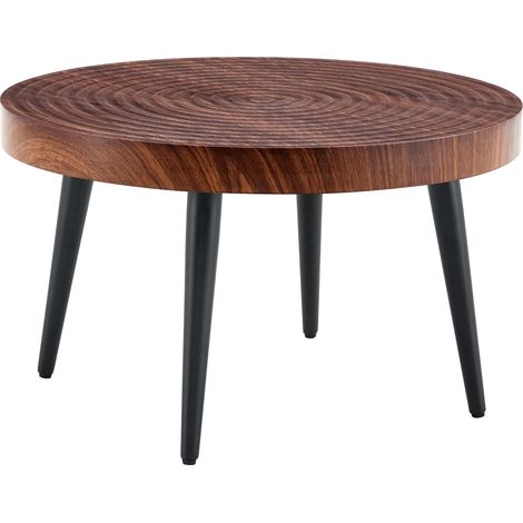 Table basse ronde 60 cm MDF décor noyer foncé métal noir pour petit séjour compacte - CHICFURN (1/5)
