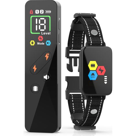 Collar de entrenamiento, 3 modos de sonido, vibración/descarga eléctrica con bloqueo de seguridad, resistente al agua y recargable (1/4)