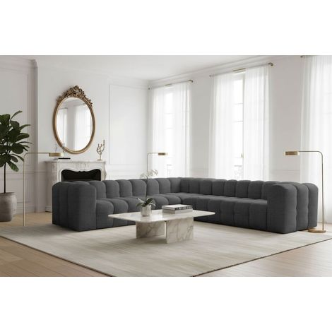 Ecksofa Designersofa SOLVIE in Stoff Moly Anthrazit Seite Universal