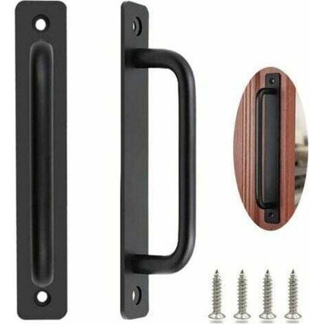 -Poignee Porte Coulissante 2 Pices Poigne de Porte de Grange Robuste Poigne Porte Coulissante Poignee Portail Exterieur Poignes de Porte Intrieure Extrieure avec Des Vis, Noir/212mm (1/4)