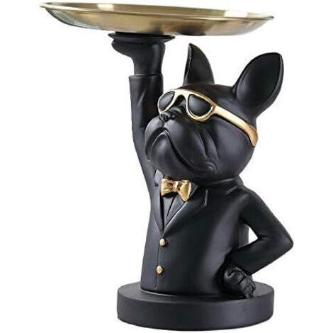 Cool Bulldog Sculpture Statue française avec Plateau en Acier Inoxydable, Statue, décoration de Table, Mode, ameublement, Multifonction, Rangement de Bureau (1/5)
