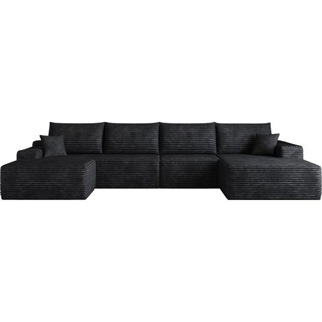Divano angolare modulare a L con chaise longue 340 cm in tessuto nero MODENUIT (1/5)