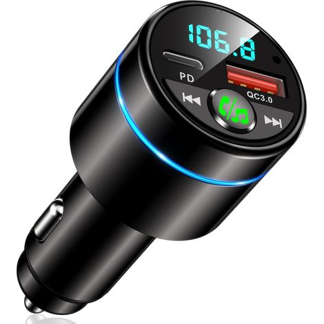 Bluetooth Voiture, [Tout Métal] Transmetteur FM V5.3, PD 30W + QC 3.0 Chargeur Allume Cigare Rapide, Adaptateur Bluetooth Voiture, Appel Main Libre, Suppression du Bruit, Hi-FI Musique (1/5)
