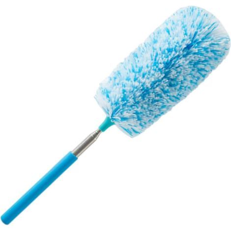 Plumeau flexible à manche télescopique, robuste et réutilisable, lavable, idéal pour nettoyer les hauts plafonds. - Bleu Blanc (1/5)