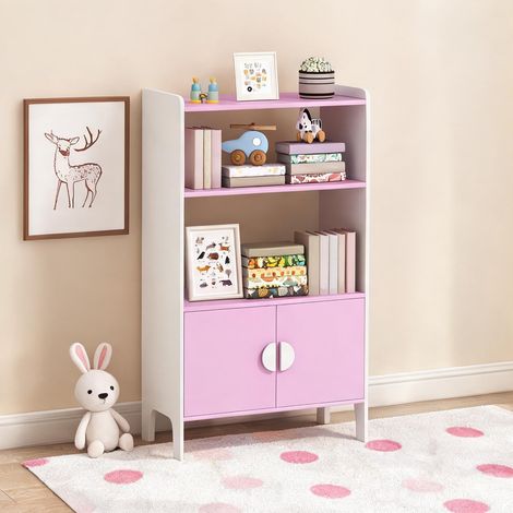 Bibliothèque enfant 2 étagères 2 placards MDF rose rosa en MDF (1/5)