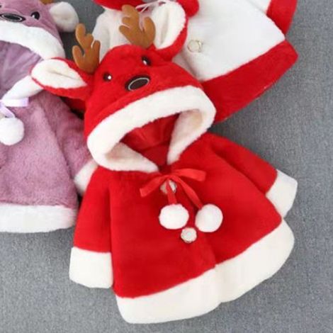 Manteau bébé doux et confortable, doublé d'une épaisse doublure, joli, avec capuche, rouge, 90 cm (1/5)