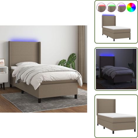 Boxspringbett mit Matratze & LED Taupe 100x200 cm Stoff - Boxspringbett - Doppelbett - Bettenrahmen - Lattenrost - Matratze (1/5)