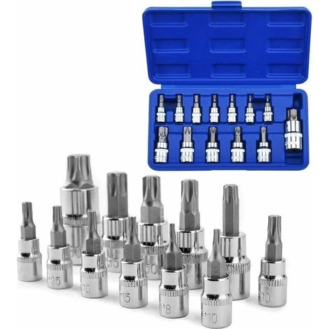 13 Pcs Torx Bit Socket Set T8-T70 S2 Acier Clés à Douille Hexagonal Torx Socket Shank Tool Tournevis Bit Set (1/5)