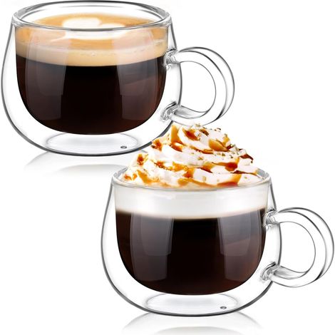 2x120ml Tasses à Espresso en Verre, Verre à Double Paroi, Verre à Café avec Poignée (1/5)