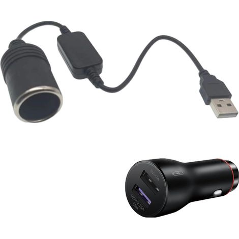Câble adaptateur USB vers prise allume-cigare Rallonge allume-cigare avec câble adaptateur pour voiture, camion, SUV et autres véhicules. Accessoires intérieurs