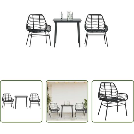 Chaise de jardin - Ensemble à manger de jardin 3 pcs noir résine tressée verre (1/5)