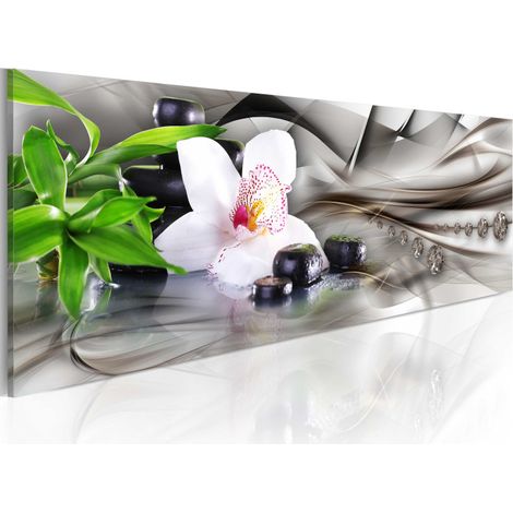 Tableau "Zen Composition : Bamboo, Orchid & Stones" 45 x 135 cm (1/2)