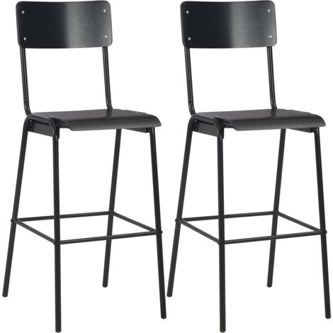 Lot de deux tabourets de bar design chaise siège noir contreplaqué solide et acier (1/3)