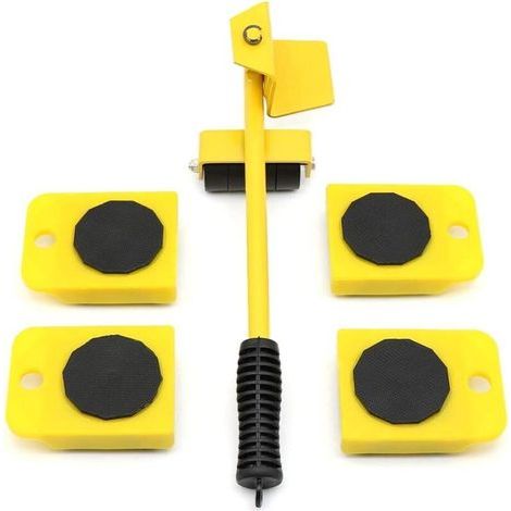 Outils de déménagement - Barres de levage, glissières mobiles pour déplacer meubles et appareils électroménagers - Ensemble de 6 pièces, jaune (1/5)
