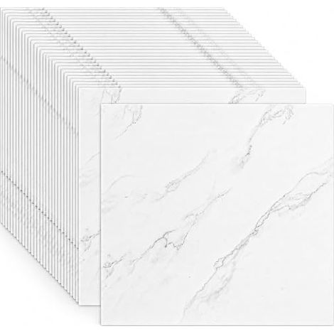 Adhesive PVC Floor Tiles 30 x 30 cm White Marble Effect Vinyl Flooring Waterproof Floor Covering for Kitchen, Bathroom (1/5)