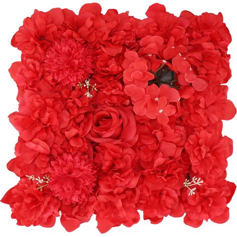 Artificial Flower Wall Panels Simulation Silk Rose Flower Wall Decor for Wedding Party Stage Background Backdrop 15x15in Red