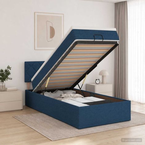 vidaXL Lit coffre avec matelas et LED Bleu 90 x 190 cm Tissu (1/5)