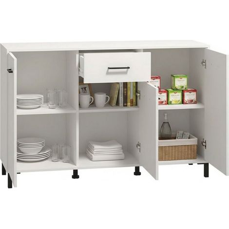 Aparador Laerru, Alacena 3 Estantes, un Cajón, 3 Puertas, 138x40x90h cm Blanco
