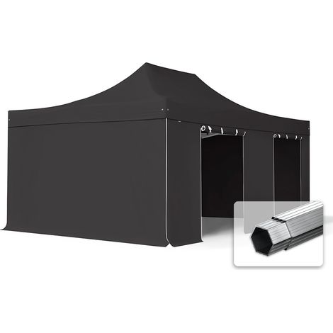 4x6 m Faltpavillon, PROFESSIONAL Alu 50mm, Seitenteile ohne Fenster, schwarz