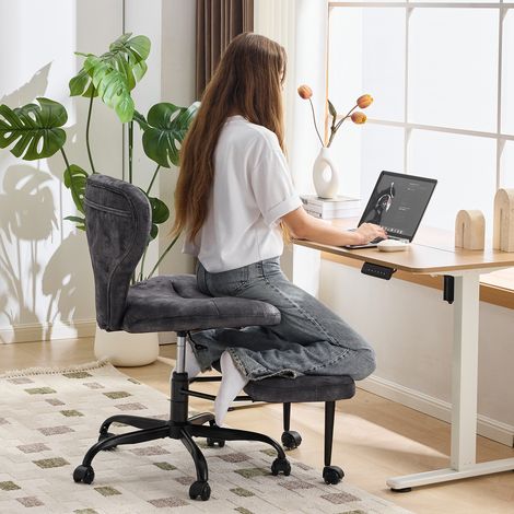 Fauteuil de bureau pivotant 360° avec repose-pieds, roulettes silencieuses, tissu gris, OKWISH (1/5)