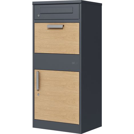 Axi Levi Boîte À Colis En Métal Anthracite/Imitation Bois - 50,6 X 38,3 X 112 Cm Boîte Aux Lettres Pour Colis Avec Clé Boite Aux Lettre Colis