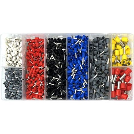 Bornes électriques à sertir, embouts de câblage mixtes (0,25-10 mm²) en blanc, noir, rouge, bleu, jaune, gris - Lot de 1250 pièces pour connexions filaires (1/5)