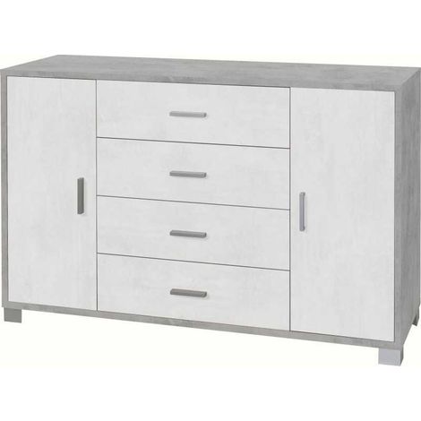 Mobile madia 4 cassetti e 2 ante h86 l136 p41 cm struttura colore cemento frontali bianco ossido 775k sarmog - Sarmog (1/8)