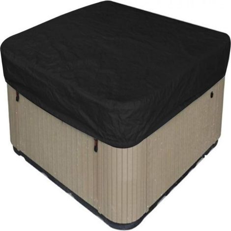 Bache d'extérieur pour Spa Housse de Bain à Remous Carrée Etanche Couverture de Spa en Tissu Polyester 190T Anti-poussière Anti-UVavec Un Sac de Rangement ,Noir——Noir 207×207×30cm (1/5)