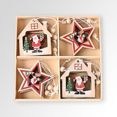 Décorations de sapin de Noël, ornements de sapin de Noël, pendentifs en bois, Père Noël fait main (1/5)