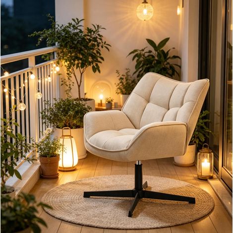 Fauteuil pivotant 67x68x80,5 cm en tissu beige, 360° pour salon, facile à monter FloraGrace (1/4)