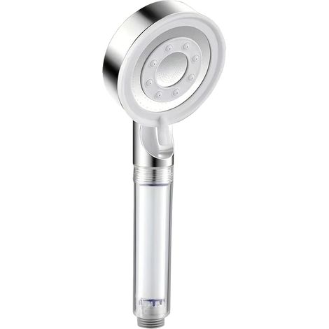 Soffione doccia con 5 modalità regolabili, design a risparmio idrico, colore argento. (1/2)