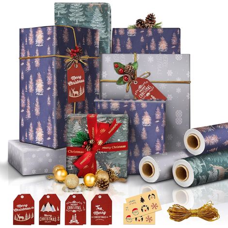 3 Rouleau Papier Cadeau Noel Gros, Emballage Cadeau Noel (44cm×5m) (1/5)