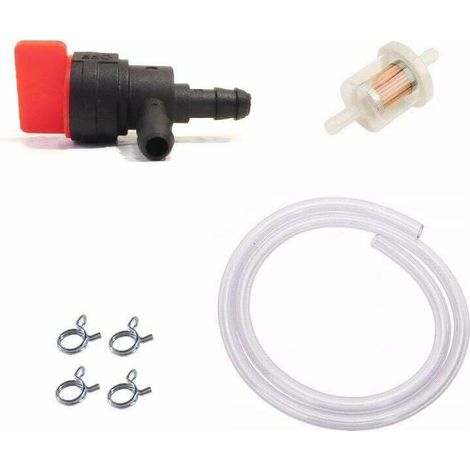 Kit essence : robinet essence compatible avec briggs stratton 698181 494769 494539 + filtre + collier + durite tondeuse tracteur (1/4)