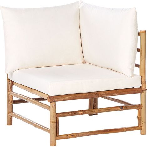 Fauteuil de Jardin d'Angle en Bambou avec Coussin Extérieur sans Accoudoirs Blanc Cassé Cerreto
