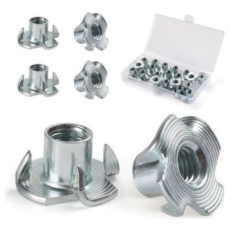 Écrous en T filetés en acier M4, M5, M6, M8, M10, écrous à quatre griffes pour meubles de menuiserie (110 pièces) (1/4)