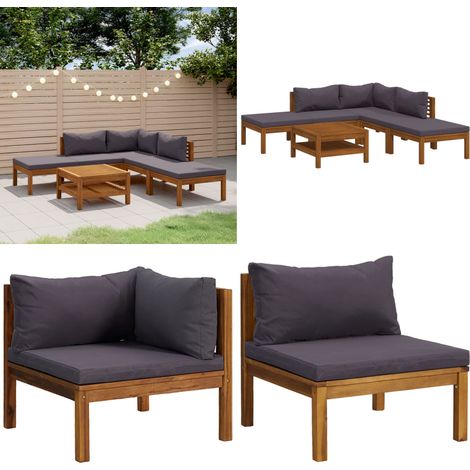 Salon de jardin 6 pcs avec coussin Bois d'acacia solide - salon de jardin -  salon de jardin en bois - Home & Living (1/5)