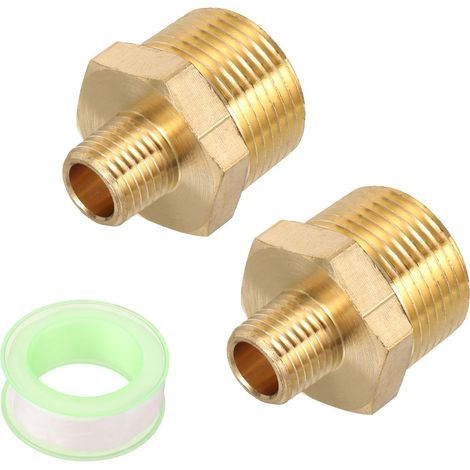 Raccord Tuyau Laiton - 2 Pièces - Hexagonal Doré - Adaptateur Fileté NPT - Plomberie et Gaz - 1/4 x 3/4 Pouces (1/5)
