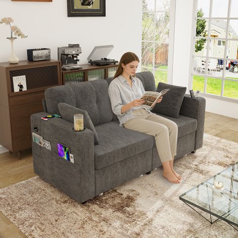 Canapé lounge – Il est doté de deux tiroirs de rangement, d'un port de chargement USB, d'une poche latérale et de compartiments de rangement dissimulés. Idéal pour les salons, les appartements et les 