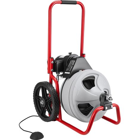 Machine de nettoyage de drains 22m x 95mm avec déboucheur manuel sur roues,6 cutters et pédale à air pour tuyaux 50mm à 100mm (1/5)