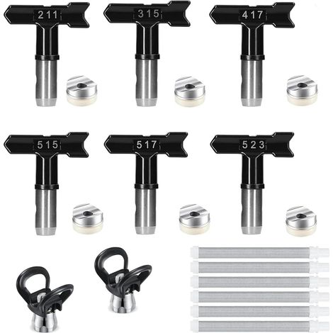 Buse Airless, 6 Pièces Buse de Pulvérisation Airless,Buse Pistolet Airless pour Pistolet à Peinture Haute Pression,pour Maisons, Bâtiments, Terrasses, Clôtures (Tapez 211,315,417,515,517,523) (1/5)
