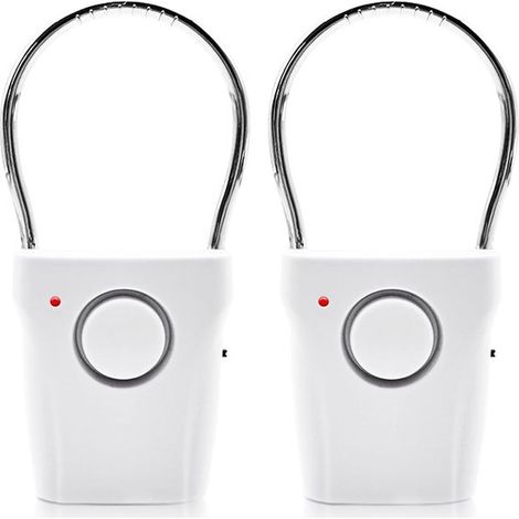 Confezione da 2 allarmi per maniglie delle porte, sensore di vibrazione antifurto da 120 decibel per porte interne di casa e ufficio, colore bianco. (1/5)