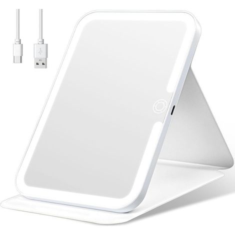 Miroir de maquillage LED pliable, miroir de voyage portable, 26 lumières douces, rechargeable par USB, design fin et élégant pour table ou sac. (1/5)