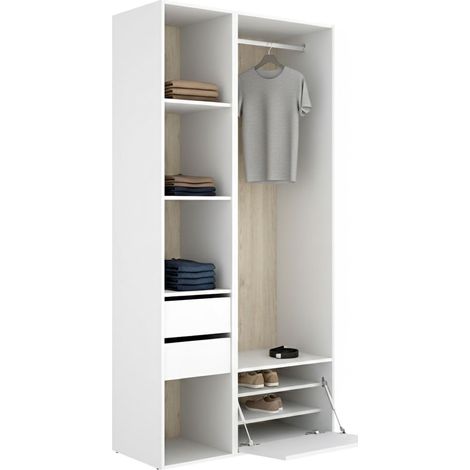 Armario Grande Cornwell, Dormitorio 6 Estantes, Perchero, 2 Cajones, 45x205h cm Blanco