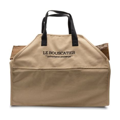 Sac de transport bois de chauffage, robuste et résistant pour bûches - 60x46x26cm de 50L. Panier multi usage extra large, accessoire pour poêle, cheminée insert ou brasero barbecue - Beige