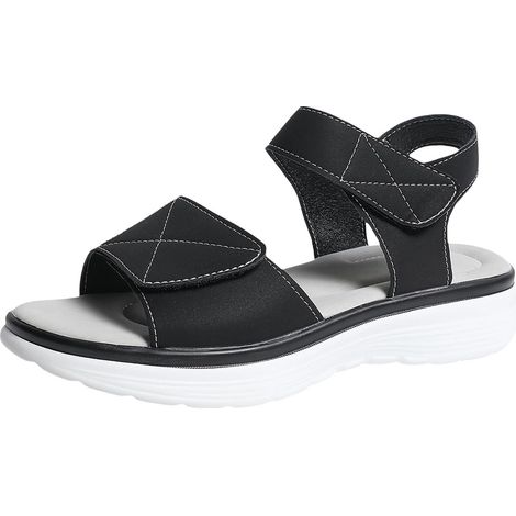 Sandali estivi da donna con suola piatta e flessibile - Comodi - Chiusura casual - Punta aperta - Elastici, Nero, EU 40
