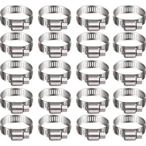Packung mit 20 Edelstahl-Schlauchschellen für Kraftstoffleitungen, Kfz-Verrohrung, Schwimmbäder, Autos, Teiche und Gärten (6–12 mm) (1/5)
