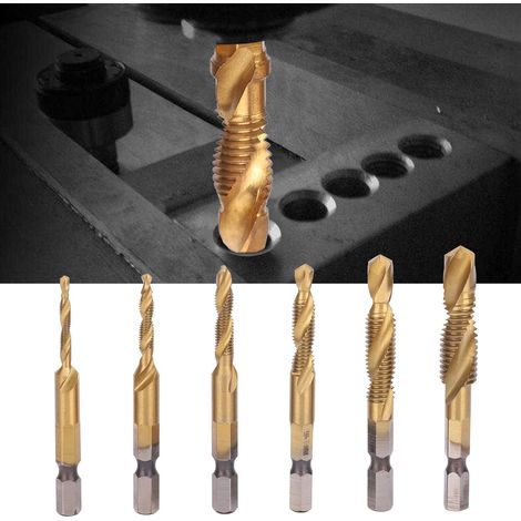 CSPARKV (6pcs) Tap Combination Bit Set, HSS Spiral Hex Shank ...