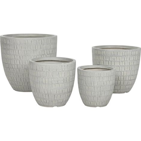 Support pot de fleurs gris en magnesia style moderne jardin terrasse - gris clair texturé effet tressé (1/4)